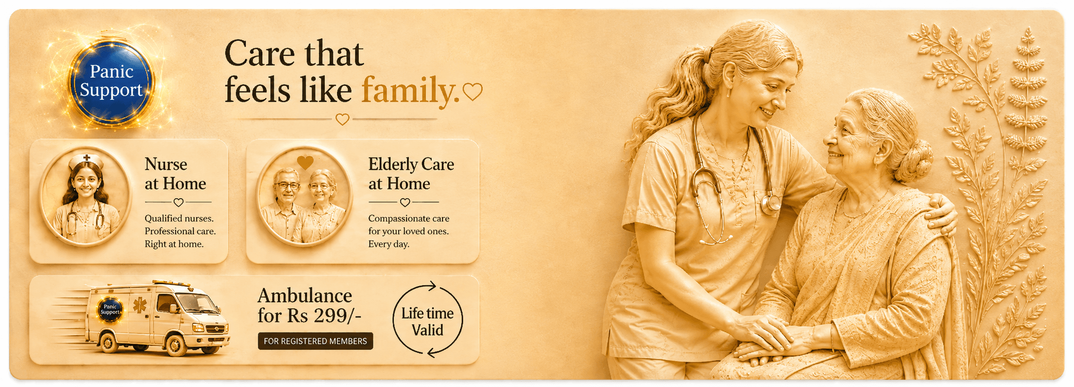 Panic Support home care services with nurse, elderly care, and ambulance support